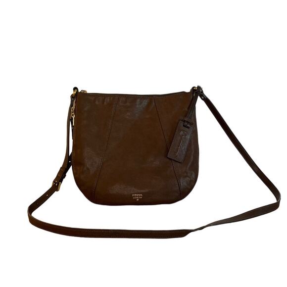 Fossil Leather and Suede Expandable Crossbody Purse Brown Adjustable Strap - Picture 1 of 9